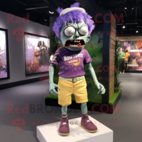 Lavender Zombie mascot costume character dressed with a Shorts and Headbands