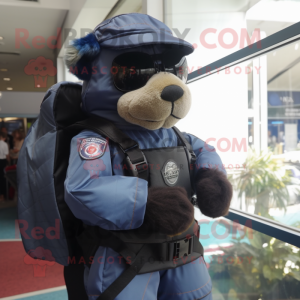 Navy Special Air Service mascot costume character dressed with a Vest and Backpacks