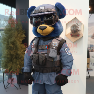 Navy Special Air Service mascot costume character dressed with a Vest and Backpacks