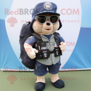 Navy Special Air Service mascot costume character dressed with a Vest and Backpacks