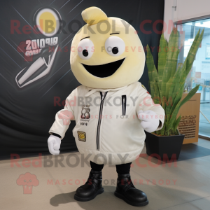 Cream Turnip mascot costume character dressed with a Moto Jacket and Keychains