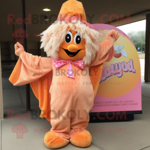 Peach Jambalaya mascot costume character dressed with a Cover-up and Hair clips