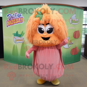 Peach Jambalaya mascot costume character dressed with a Cover-up and Hair clips