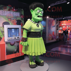 nan Frankenstein'S Monster mascot costume character dressed with a Mini Skirt and Earrings