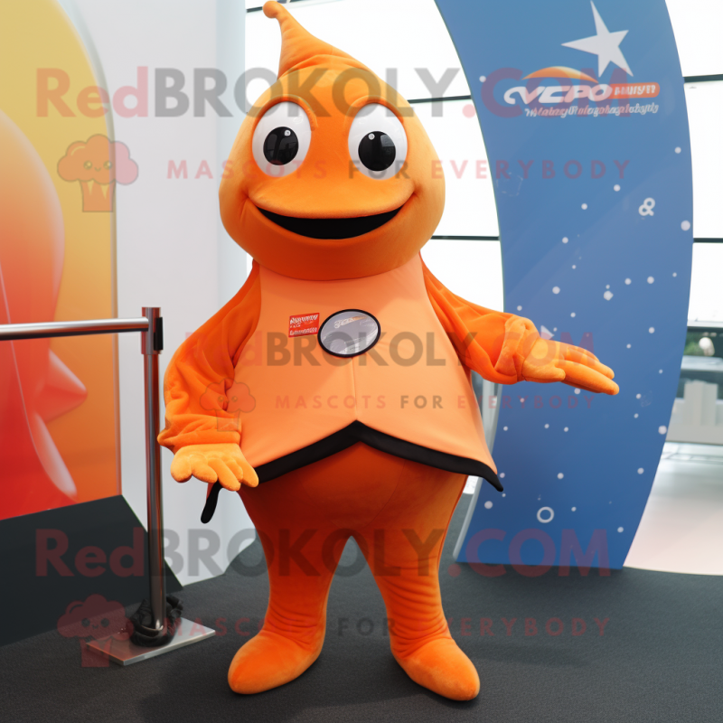 Orange Stingray mascot costume character dressed with a Waistcoat and Watches