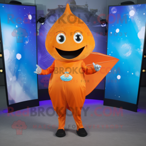 Orange Stingray mascot costume character dressed with a Waistcoat and Watches