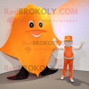 Orange Stingray mascot costume character dressed with a Waistcoat and Watches