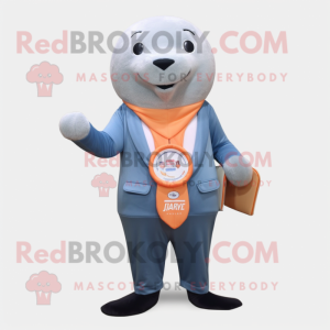 Peach Seal mascot costume character dressed with a Blazer and Belts