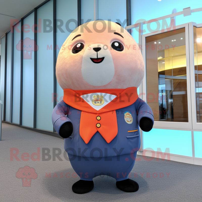 Peach Seal mascot costume character dressed with a Blazer and Belts