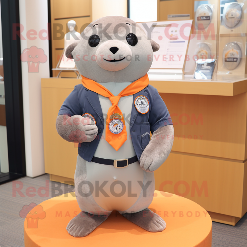 Peach Seal mascot costume character dressed with a Blazer and Belts