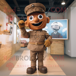 Brown Navy Soldier mascot costume character dressed with a Sweater and Caps