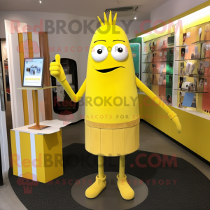 Yellow Aglet mascot costume character dressed with a Sheath Dress and Clutch bags