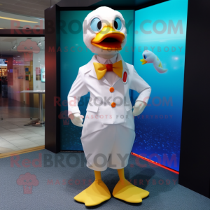 White Duck mascot costume character dressed with a Swimwear and Pocket squares