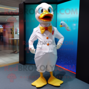 White Duck mascot costume character dressed with a Swimwear and Pocket squares