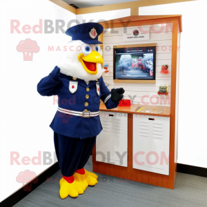 Navy Rooster mascot costume character dressed with a Romper and Keychains