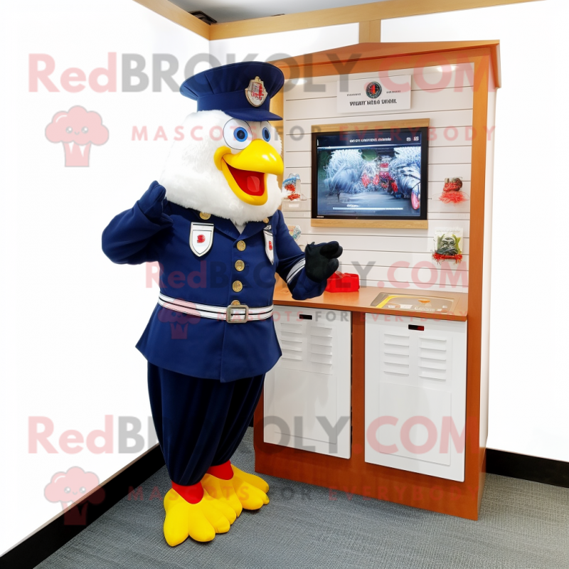 Navy Rooster mascot costume character dressed with a Romper and Keychains