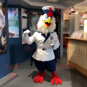 Navy Rooster mascot costume character dressed with a Romper and Keychains