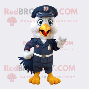 Navy Rooster mascot costume character dressed with a Romper and Keychains