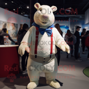 White Capybara mascot costume character dressed with a Mom Jeans and Bow ties