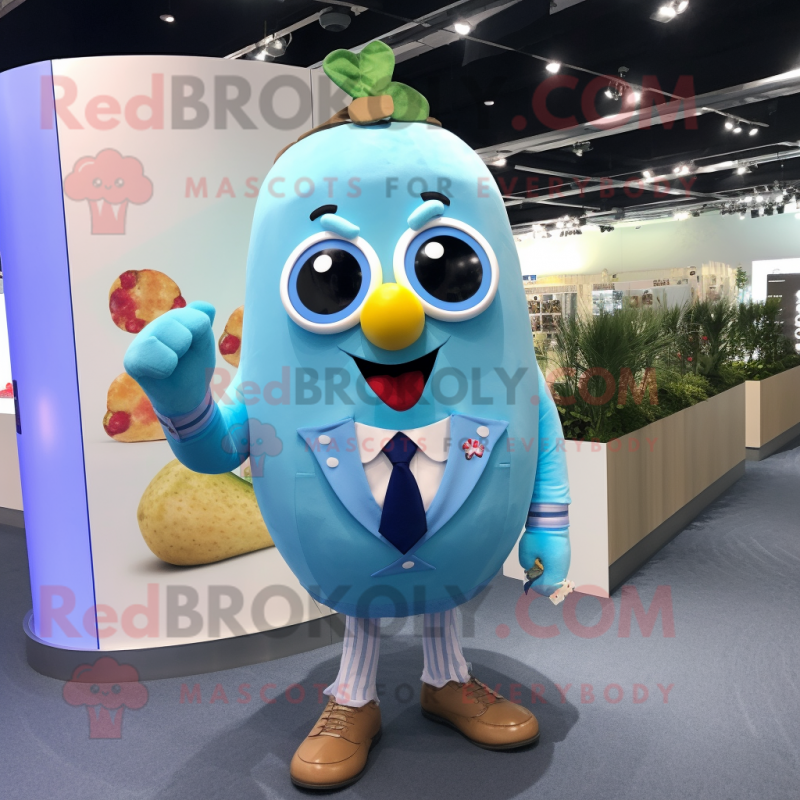 Sky Blue Potato mascot costume character dressed with a Suit Jacket and Anklets Sky Blue Potato mascot costume character dressed with a Suit Jacket and Anklets
