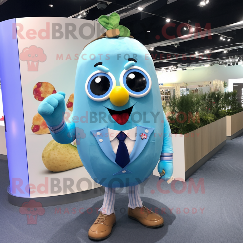 Sky Blue Potato mascot costume character dressed with a Suit Jacket and Anklets