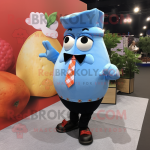 Sky Blue Potato mascot costume character dressed with a Suit Jacket and Anklets