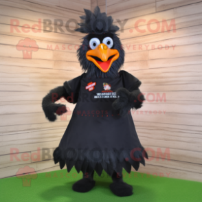 Black Roosters mascot costume character dressed with a Mini Dress and Brooches