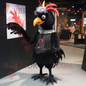 Black Roosters mascot costume character dressed with a Mini Dress and Brooches