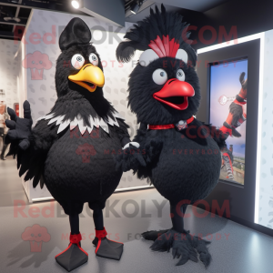 Black Roosters mascot costume character dressed with a Mini Dress and Brooches