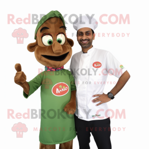 Olive Tikka Masala mascot costume character dressed with a Polo Tee and Earrings