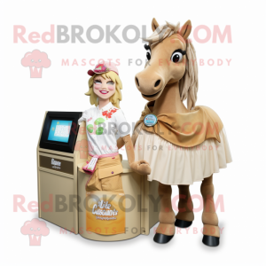 Tan Mare mascot costume character dressed with a Maxi Skirt and Coin purses