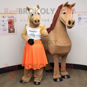 Tan Mare mascot costume character dressed with a Maxi Skirt and Coin purses