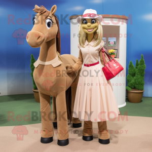 Tan Mare mascot costume character dressed with a Maxi Skirt and Coin purses