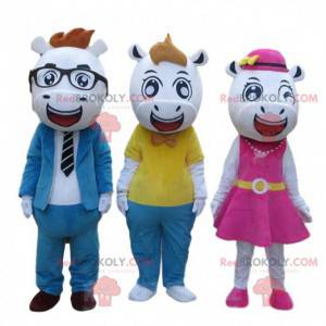 3 mascottes de vaches très élégantes, 3 costumes d'animaux -