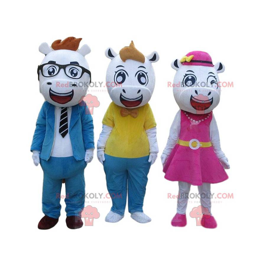 3 mascottes de vaches très élégantes, 3 costumes d'animaux -