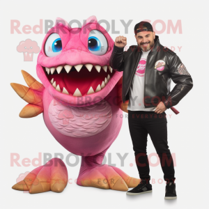 Pink Piranha maskot kostume...