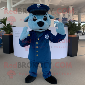 Sky Blue Navy Seal mascot costume character dressed with a Capri Pants and Pocket squares