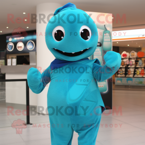 Turquoise But mascot costume character dressed with a Turtleneck and Wraps