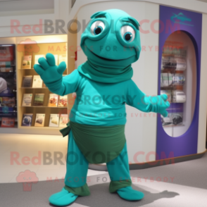 Turquoise But mascot costume character dressed with a Turtleneck and Wraps