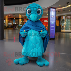 Turquoise But mascot costume character dressed with a Turtleneck and Wraps