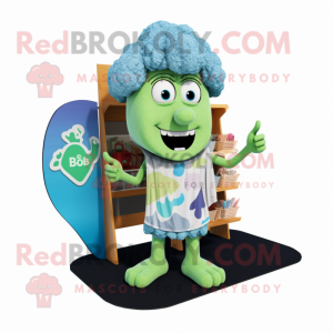 Cyan Broccoli mascot costume character dressed with a Board Shorts and Pocket squares