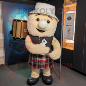 Cream Bagpipe mascot costume character dressed with a Romper and Beanies
