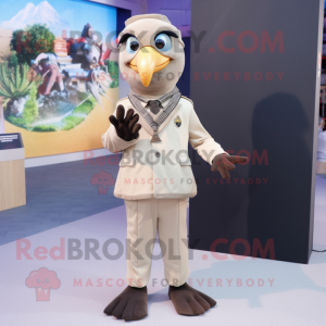 Beige Crow mascot costume character dressed with a Suit Jacket and Scarves