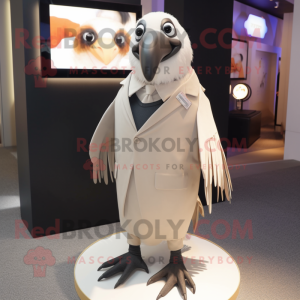 Beige Crow mascot costume character dressed with a Suit Jacket and Scarves