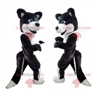 Mascote de cachorro preto e branco, fantasia de cachorro lobo -