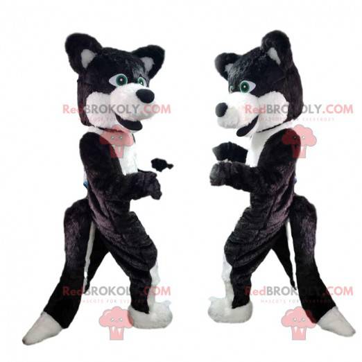 Zwart-witte hond mascotte, wolfshond kostuum - Redbrokoly.com