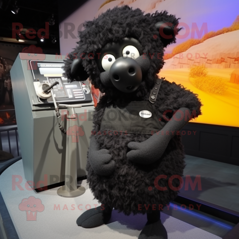 Black Sheep mascot costume character dressed with a Tank Top and Hairpins Black Sheep mascot costume character dressed with a Tank Top and Hairpins