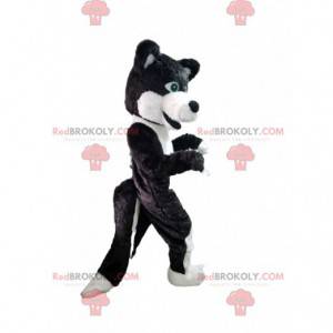 Mascotte de chien noir et blanc, costume de chien loup -