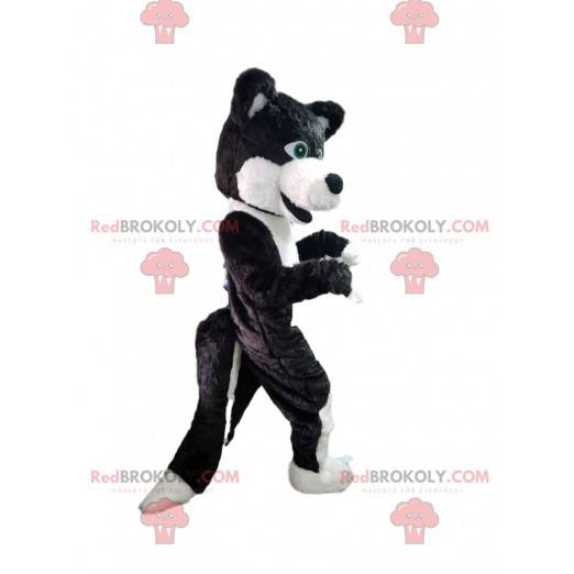 Sort og hvid hundemaskot, ulvehundedragt - Redbrokoly.com