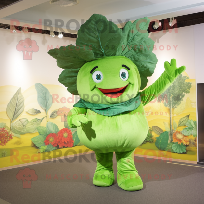 Green Cabbage Leaf mascot costume character dressed with a Jeggings and Earrings Green Cabbage Leaf mascot costume character dressed with a Jeggings and Earrings